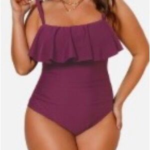 Burgandy  Ruffled One Piece Swimsuit